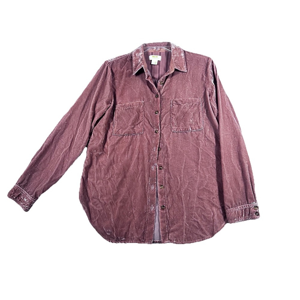 Maeve by Anthropologie Karina Velvet Button Up Long Sleeve Shirt Dusty‎ Rose 8